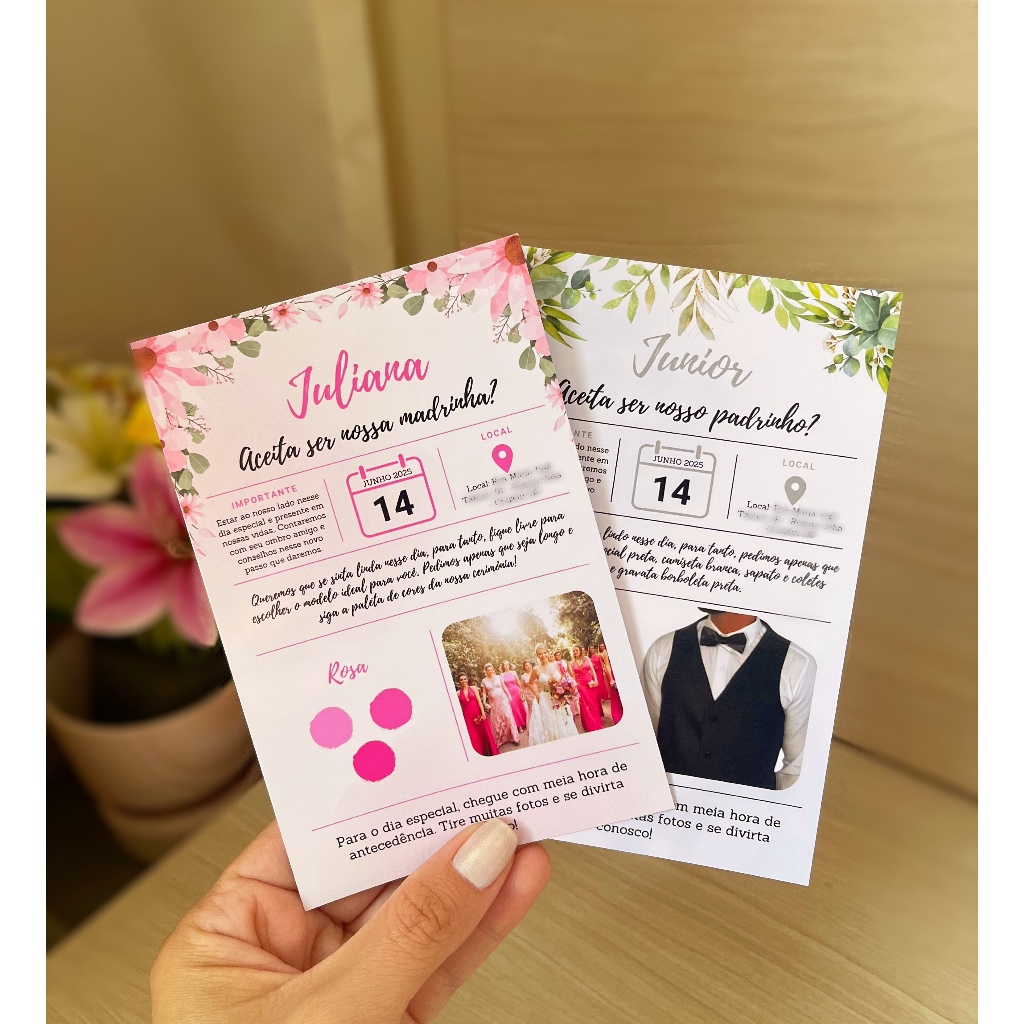 Cartão Convite para Padrinhos/Madrinhas de Casamento (Personalizado) - 10x15cm