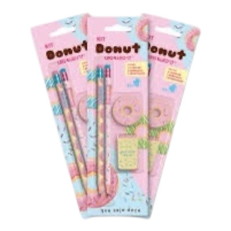 LÁPIS LEONORA DONUT 2 LÁPIS + APONTADOR + BORRACHA CARTELA C/4 em Oferta na Shopee