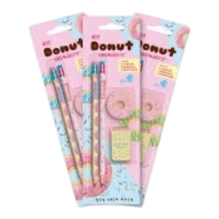 LÁPIS LEONORA DONUT 2 LÁPIS + APONTADOR + BORRACHA CARTELA C/4 em Oferta na Shopee