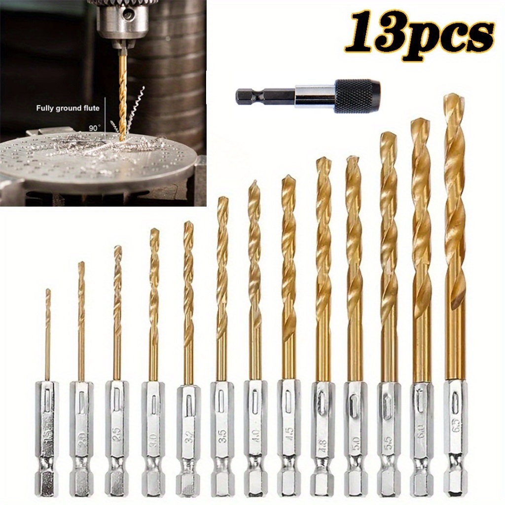 Kit 13 peças Jogo de Brocas Hexagonais Titânio HSS Troca Rápida para Madeira Plástico Metal Alumínio em Oferta na Shopee