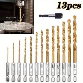 Kit 13 peças Jogo de Brocas Hexagonais Titânio HSS Troca Rápida para Madeira Plástico Metal Alumínio em Oferta na Shopee