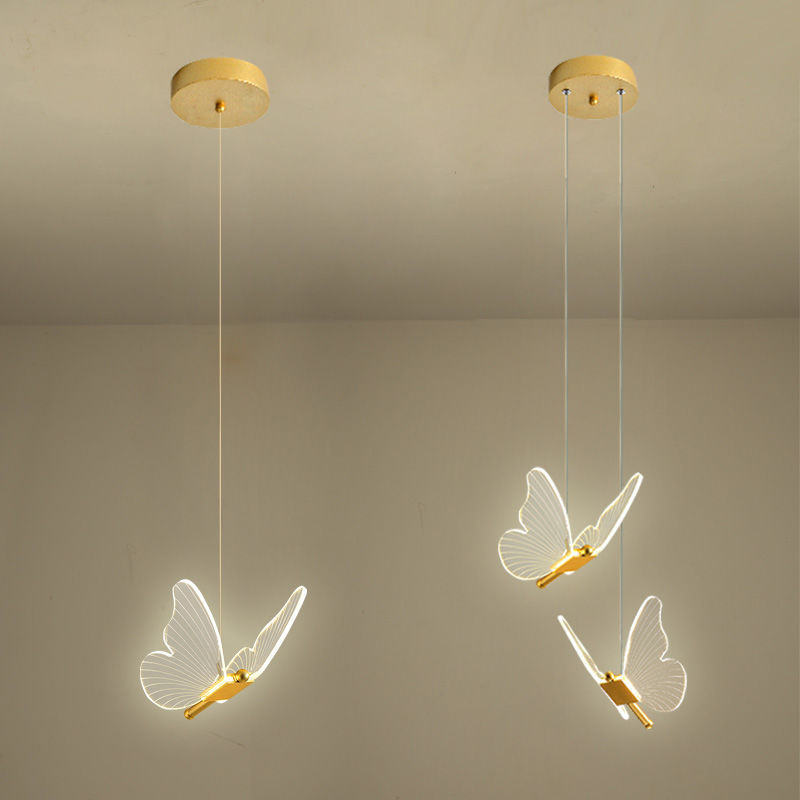 Pendente Dourado Borboleta De Luz LED de 3 cores em 1 luminária de teto do quarto Bivolt