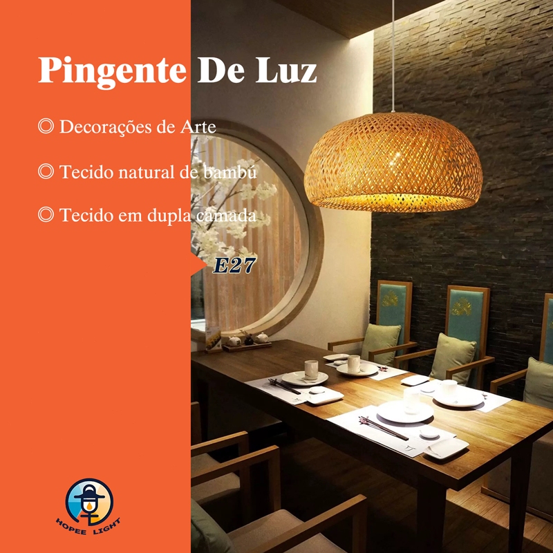 Luminária de Teto Rústica em Fibra de Rattan Diâmetro de 46cm Opção com ou sem Lâmpada T64 em Oferta na Shopee