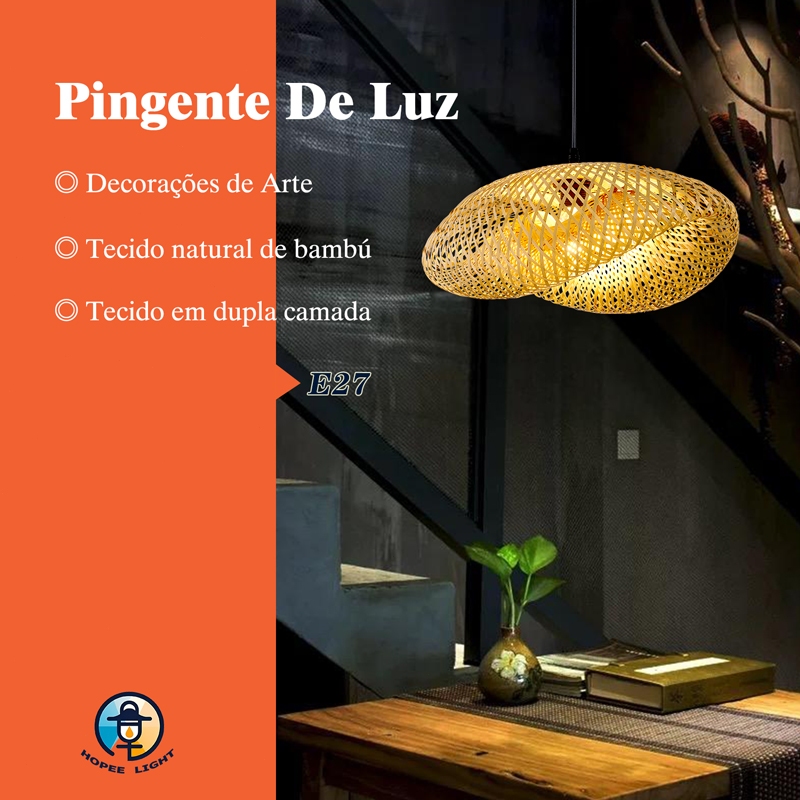 Luminária de Teto Rústica em Fibra de Rattan Diâmetro de 52cm Opção com ou sem Lâmpada T64