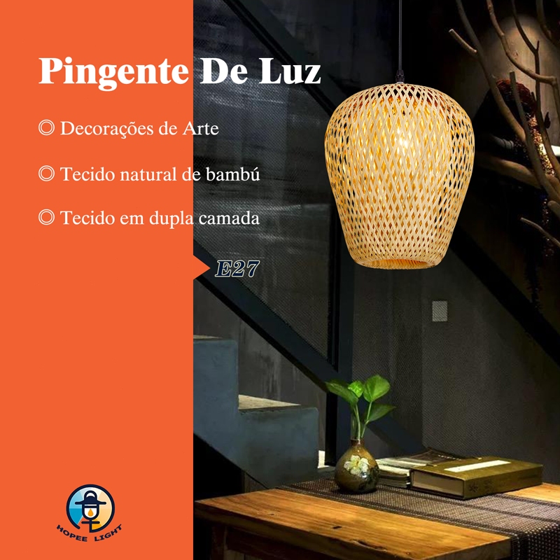 Luminária de Teto Rústica em Fibra de Rattan, Diâmetro de 24cm, Opção com ou sem Lâmpada T64 em Oferta na Shopee