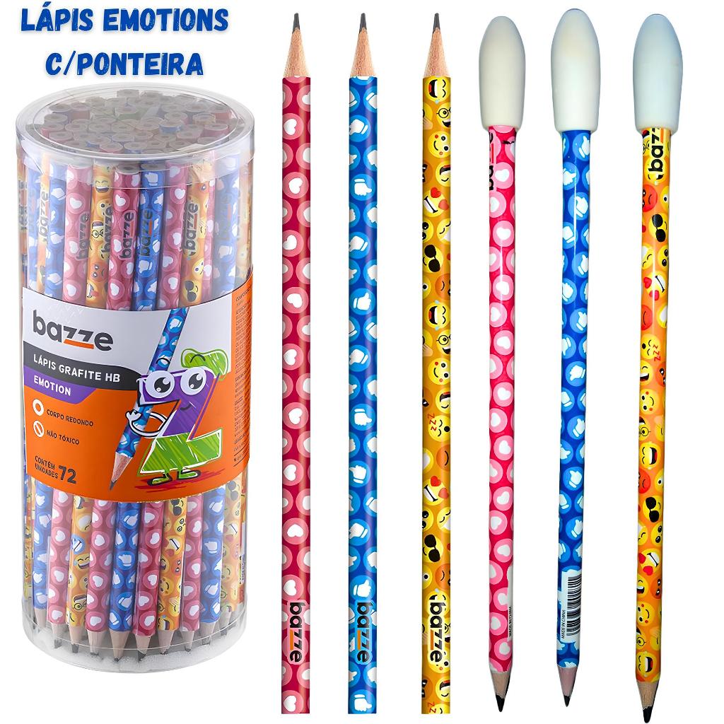 Kit 25/35/72 Lápis Com Borracha de Escrever Escolar Ponta Resistente Lápis Emotion Estampas Divertidas em Oferta na Shopee