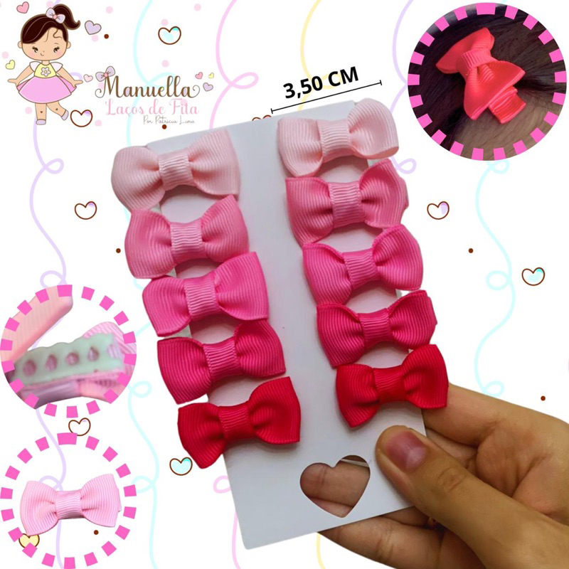 Kit com 10 Micro Laço para bebês  presilha toda forrada e com borrachinha antideslizante em Oferta na Shopee