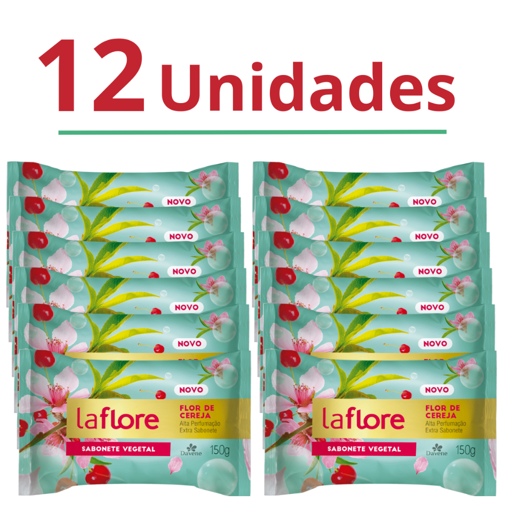 Kit de Sabonete em Barra Davene La Flore Flor de Cereja Cremoso Base Vegetal para Banho