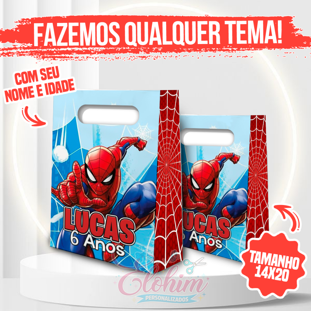Sacolinha personalizada de papel para festa - PEGUE E MONTE (FAZEMOS QUALQUER TEMA) - Homem Aranha
