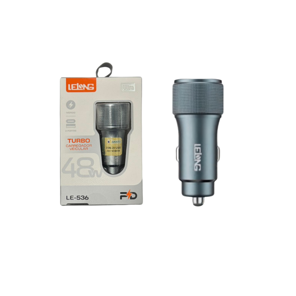 Carregador Veicular Lelong Metal Turbo 48W 2 Portas USB Tipo C Ultra Rápida em Oferta na Shopee
