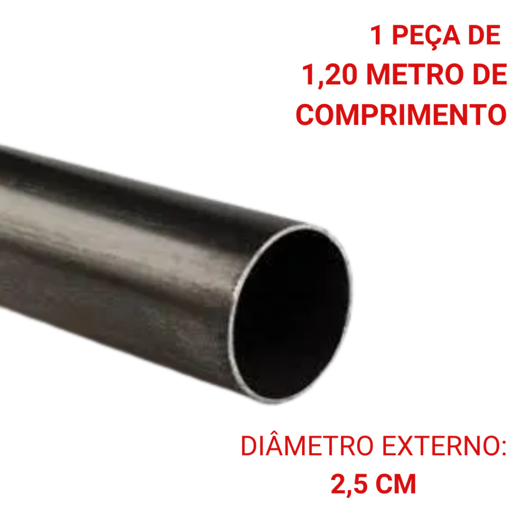 Metalon Redondo 1p Tubo Preto De Aço - Chapa 2mm - 1 peça de 1,20 metro