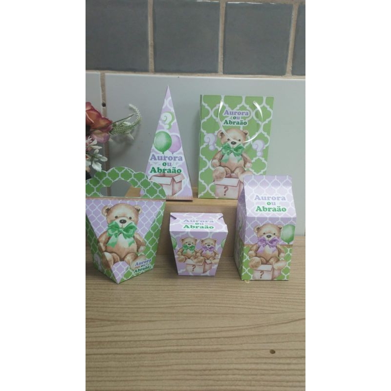 Kit personalizados cha de bebe para lembrancinhas /caixinhas personalizadas cha de bebe /cha revelação
