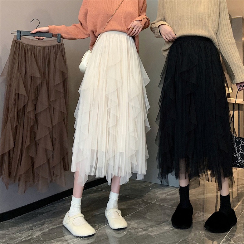 Saia de Tule Moda Feminina Midi Comprida Longa Lisa Elegante e Elastica para festa em Oferta na Shopee