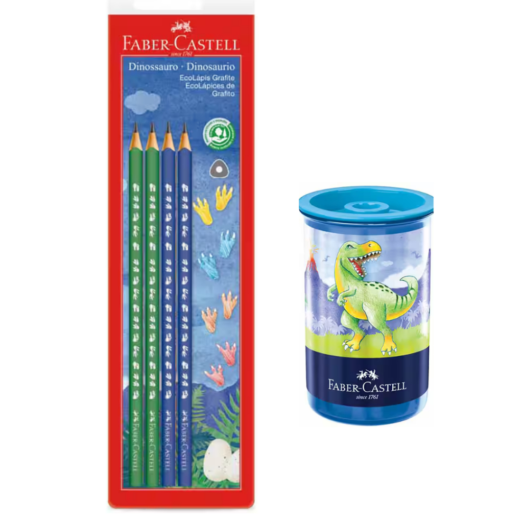 Kit Escolar Dinossauro 4 lápis + 1 Apontador Faber Castell em Oferta na Shopee