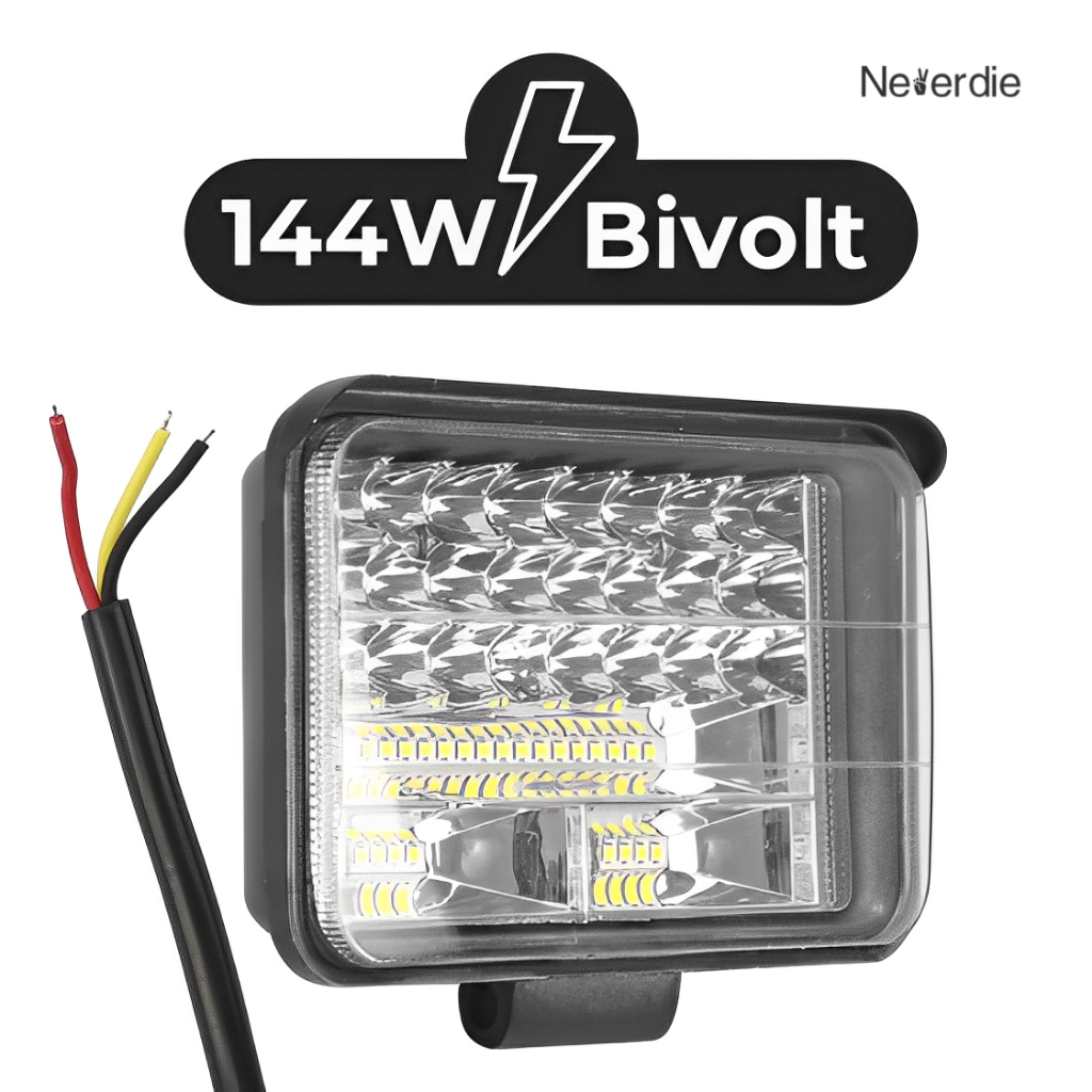 FAROL LED PARA CARRO 144W RETANGULAR DUPLO FOCO BIVOLT CAMINHÃO JEEP 4X4 MILHA AUXILIAR