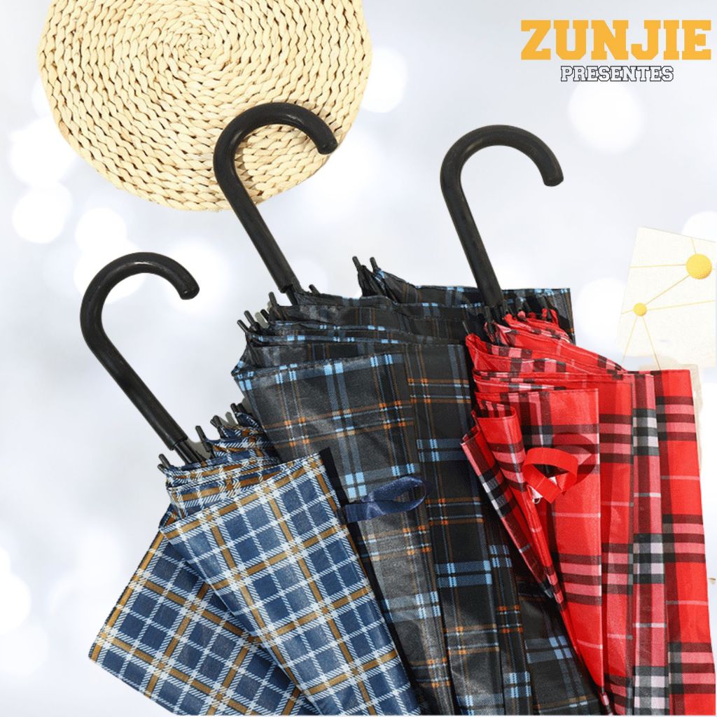 Guarda-Chuva Xadrez Grande Cabo Curvo SZJ-009