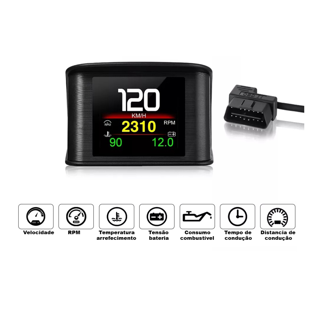 hud Computador de Bordo P10 pro obd2 - velocidade, temperatura agua e oleo, voltagem da bateria