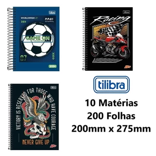 Caderno Tilibra 200 Folhas 10 Matérias Capa Dura Masculino Escolar Be King Formato 200mm x 275mm