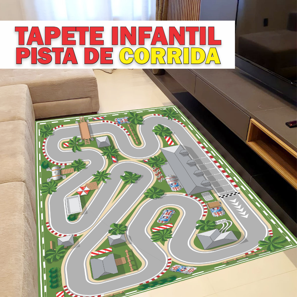 Tapete Infantil Criança Grande 150x100cm Pista  De Corrida Carrinho Hot Menino Carros Cidade Lona IMP