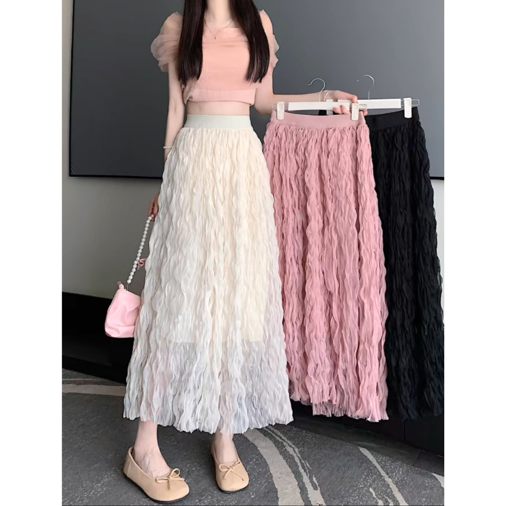 Saia de Tule Novo 2025 Enrugado de alta qualidade estiloso e elegante WK-301 em Oferta na Shopee