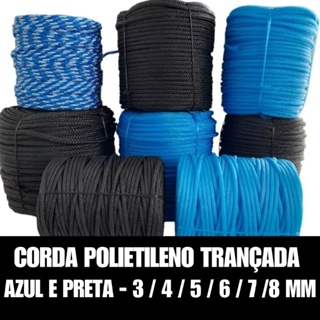 Corda Trançada Polietileno(plástico) 4mm, 5mm, 6mm, 7mm, 8mm com 10/20/30/40/50 MTS p/ rede de pesca, amarrações, varal em Oferta na Shopee