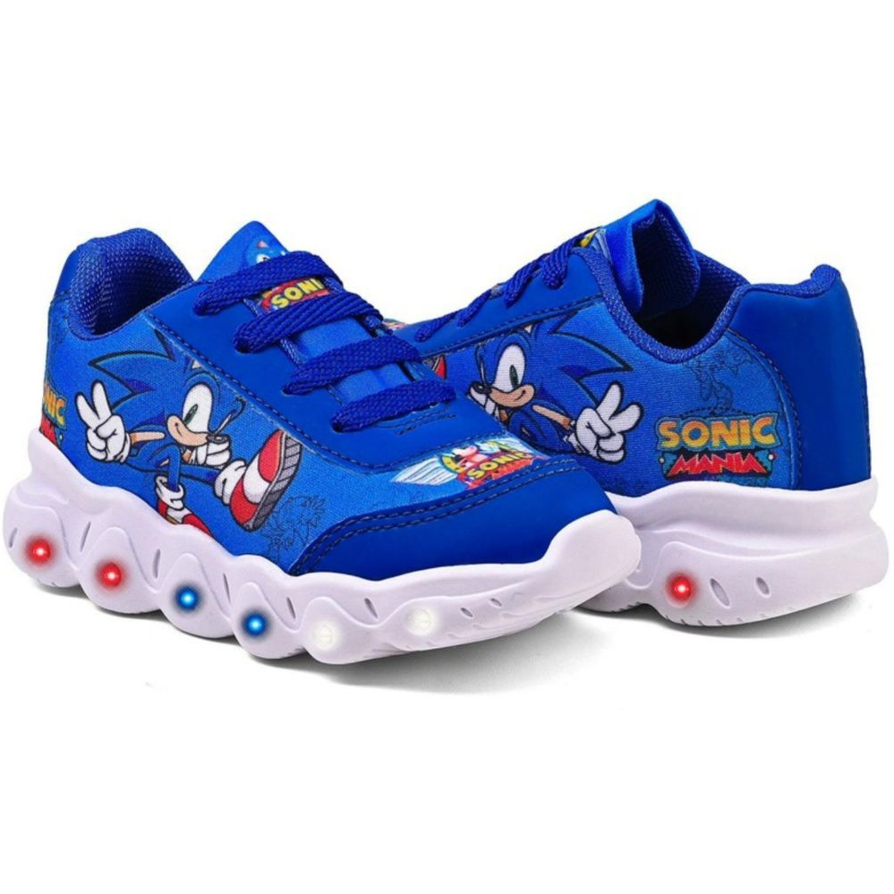 Tênis Infantil Sonic Masculino Azul Casual Com Led Super Macio