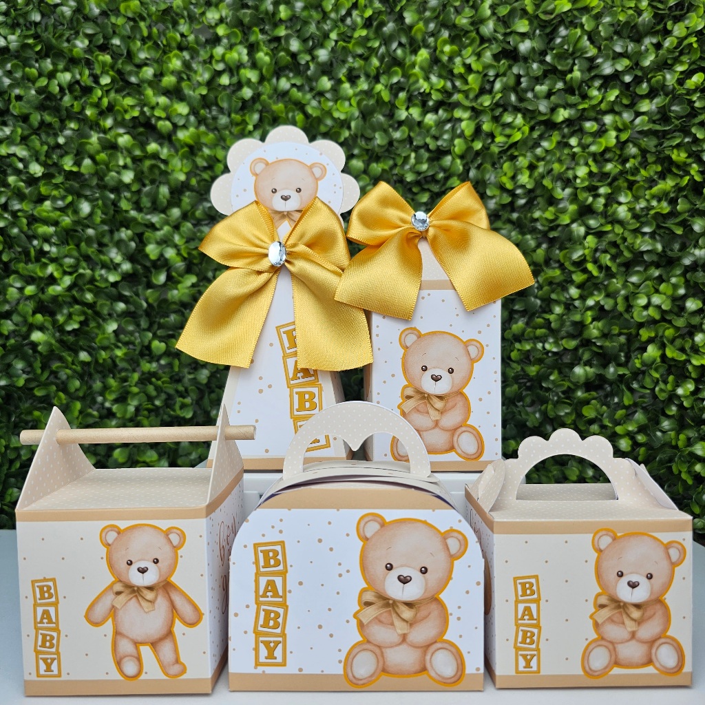 Kit Caixa Montada CHÁ REVELAÇÃO URSINHO NEUTRO DOURADO - Personalizados - Festa infantil - Aniversário - Lembrancinha