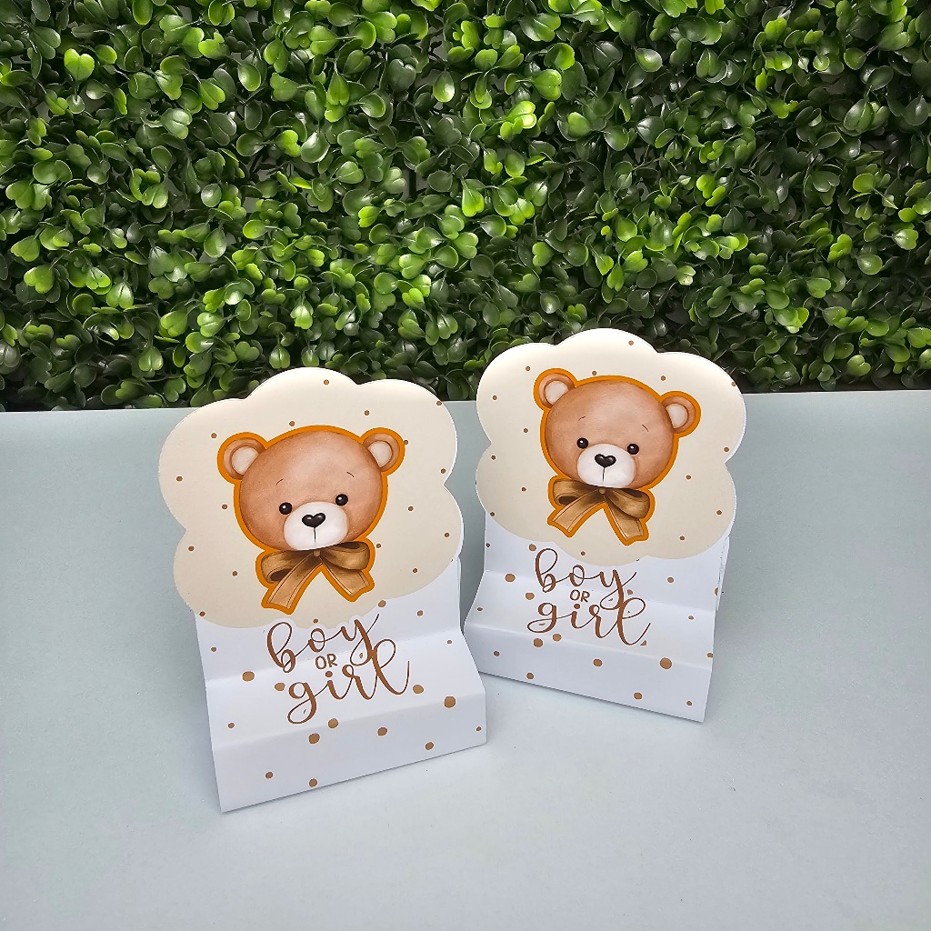 Porta Bis Duplo CHÁ REVELAÇÃO URSINHO NEUTRO DOURADO - Personalizados - Festa infantil - Aniversário - Lembrancinha