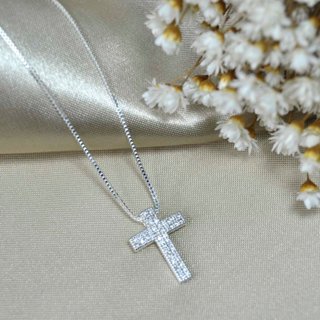 Colar Cruz Média Cravejada zircônia a Prata 925 em Oferta na Shopee