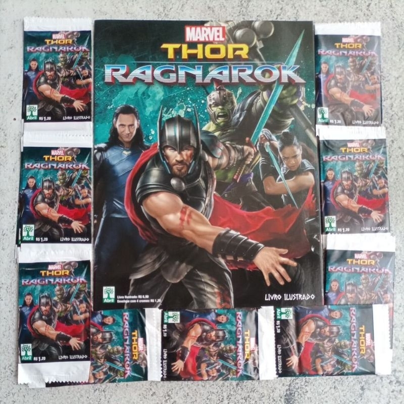 Thor Ragnarok - album com 50 pacotes de figurinhas - pacotinhos envelopes lacrados