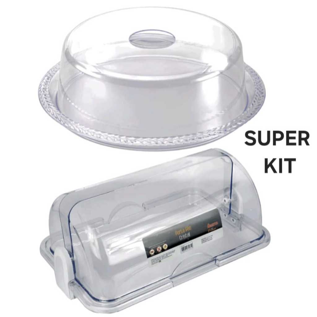Kit Com Porta Bolo E Porta Pão Cristal Super Luxo Kit Mesa Completo
