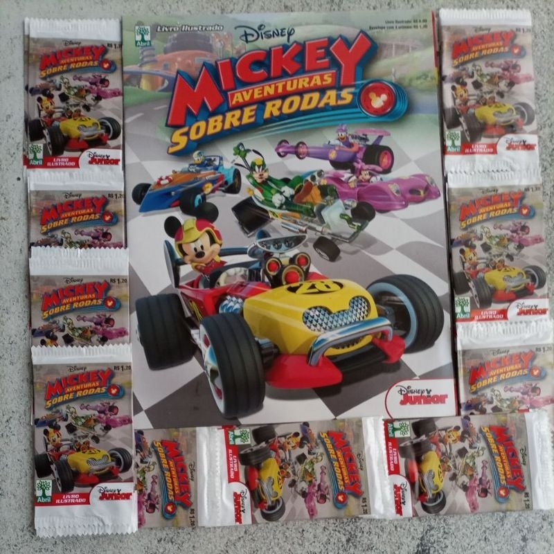 Mickey aventura sobre rodas - album com 50 pacotes de figurinhas - pacotinhos envelopes lacrados