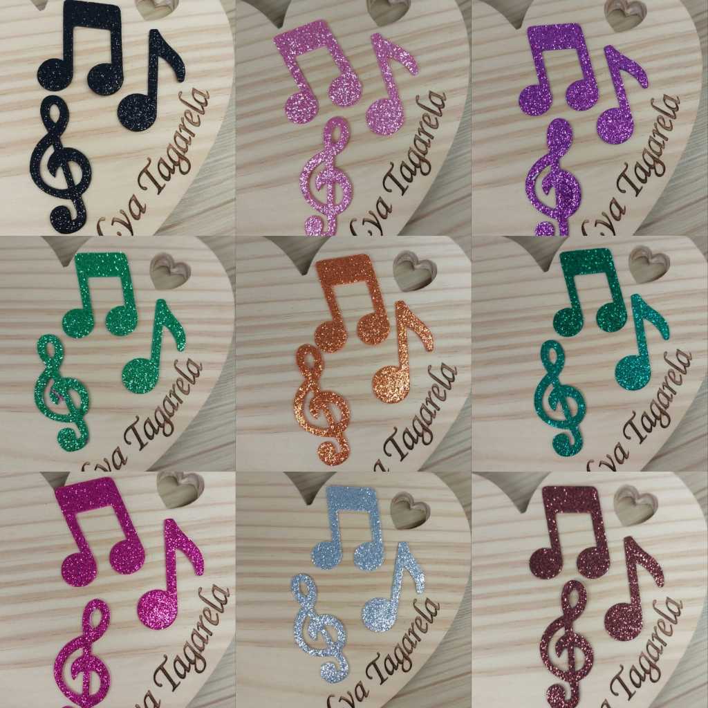 Aplique Notas Musicais em EVA Glitter várias cores para caixinhas, tubete, lembrancinhas