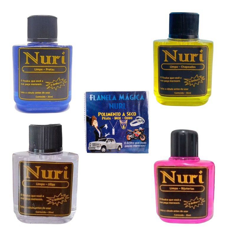Kit 4 Nuri Limpa Pratas Ouro Folheados Bijuterias Flanela Mágica 35 ml em Oferta na Shopee
