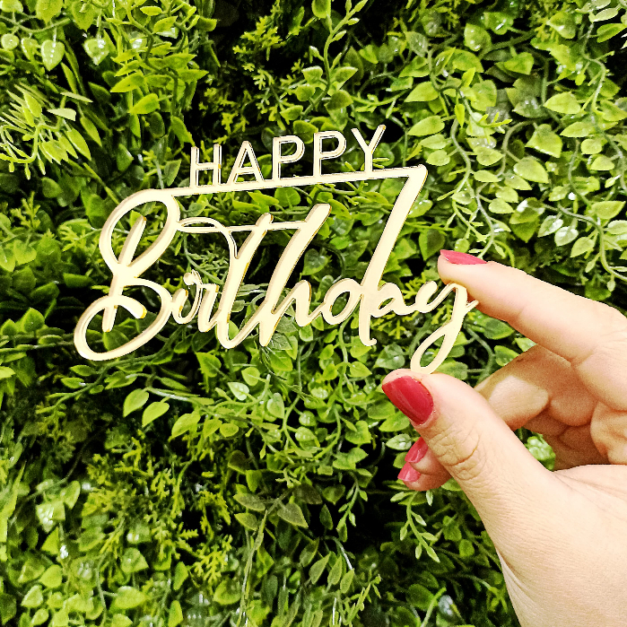 Kit Topo Aplique Bolo Aniversario Acrílico Espelhado Dourado Prata Rose Happy Birthday 12cm em Oferta na Shopee