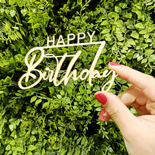 Kit Topo Aplique Bolo Aniversario Acrílico Espelhado Dourado Prata Rose Happy Birthday 12cm em Oferta na Shopee