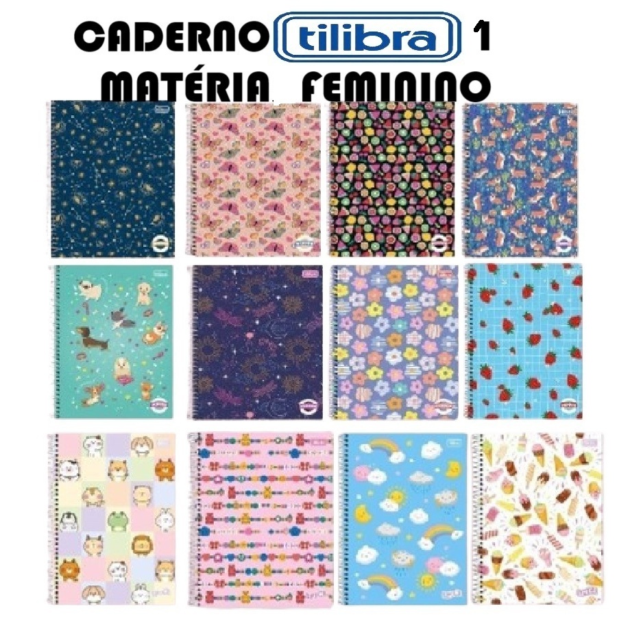 Caderno Tilibra Feminino 1 Matéria 80 Folhas Universitário Capa Dura Espiral Estampado