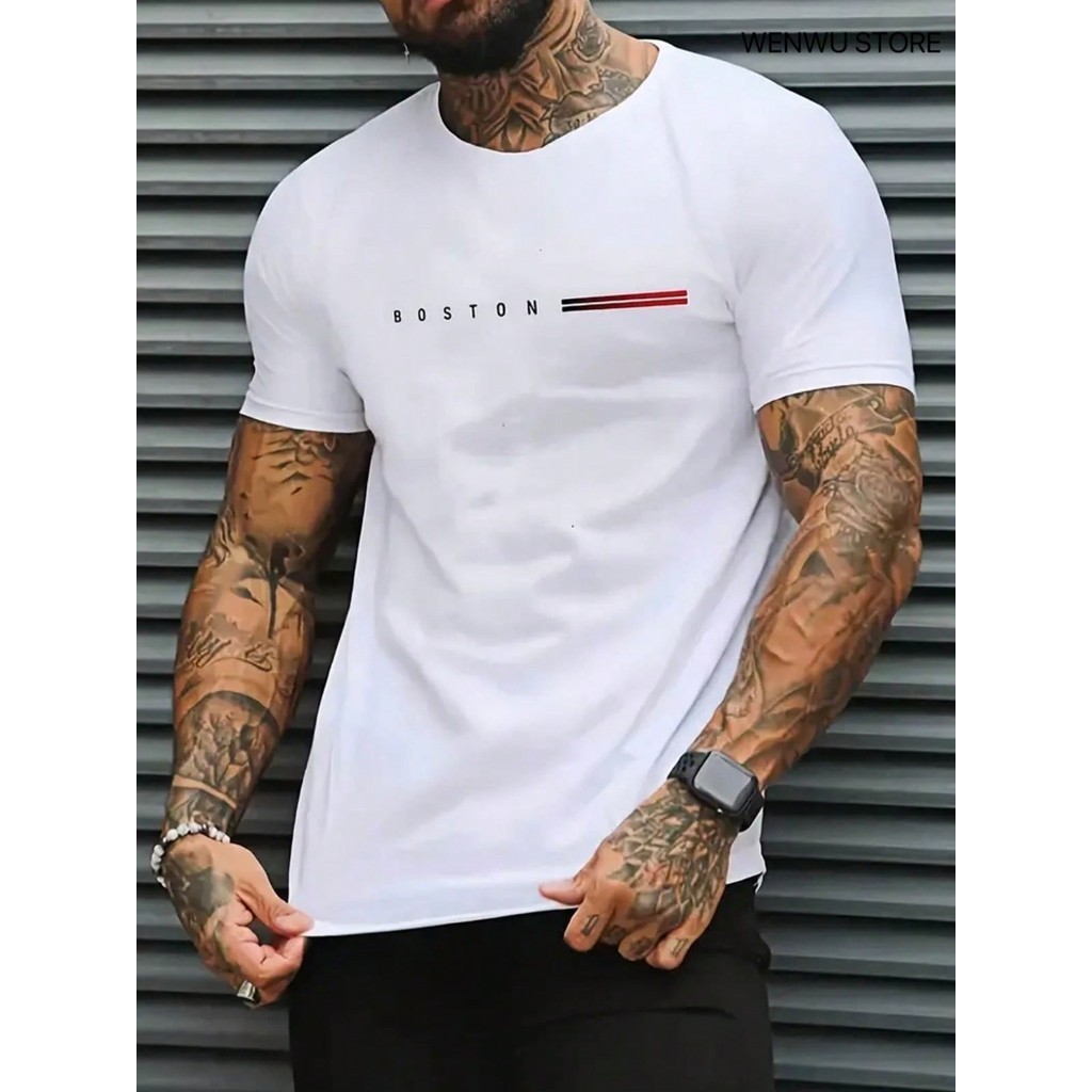 Camisa Camiseta Boston Slim Streetwear Casual 100% Algodão - Lançamento