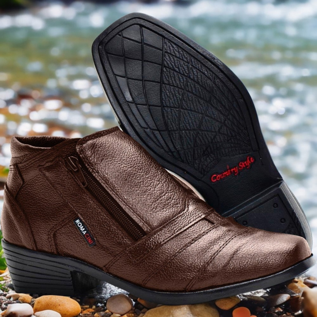Bota Botina Social Couro Legitimo Masculina Romacini Solado Costurado Reforçado Confort