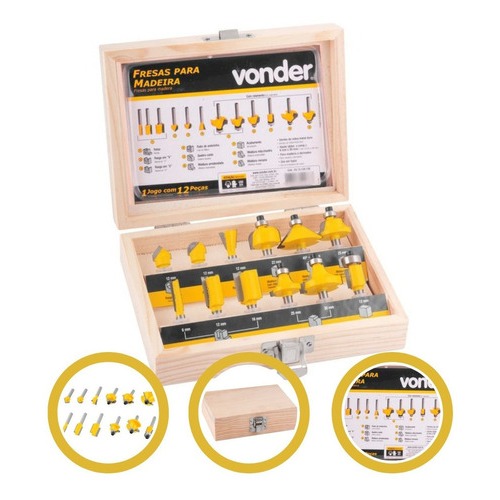 Jogo De Fresas Madeira 12 Peças Metal 6mm Vonder Kit Maleta