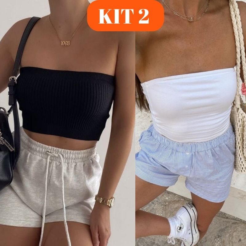 Kit 2 Cropped Feminino Top Tomara Que Caia RF 015