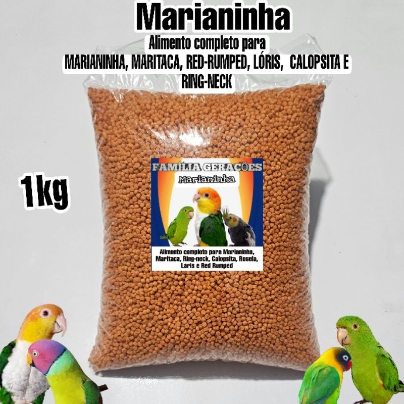 Extrusada Marianinha (1kg) Alimento completo para Marianinha, Maritaca, Ring-neck, Calopsita, Red-rumped