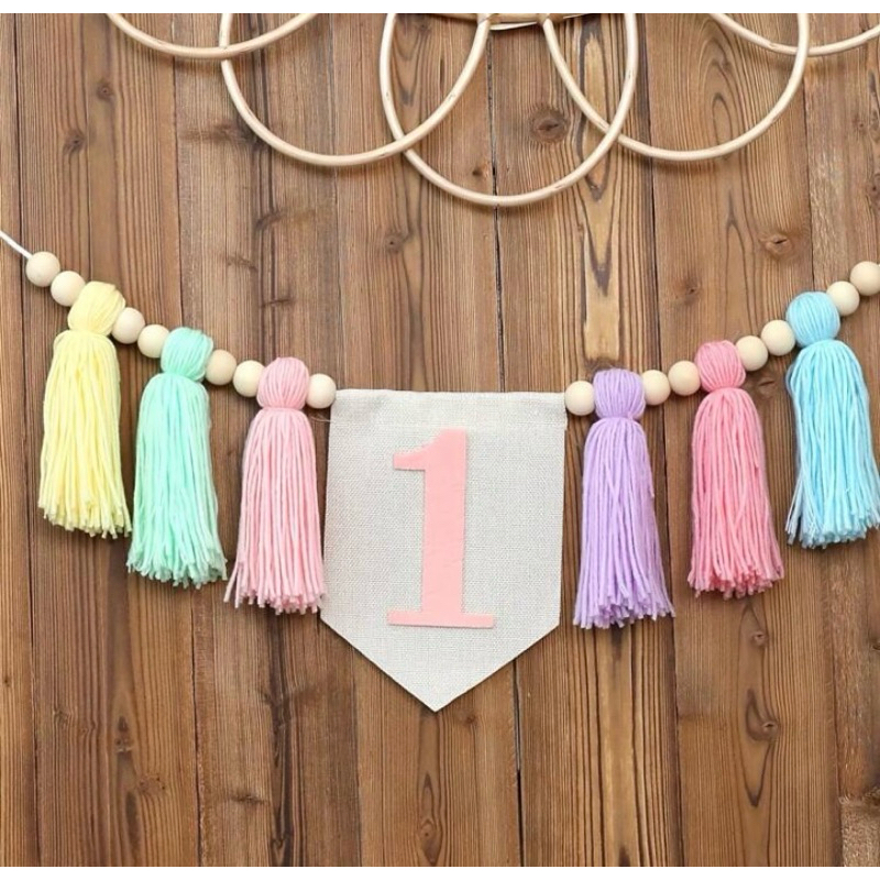 Bandeirola Aniversário Personalizada Qualquer Idade Festa Smash Cake Mesa Bolo Tassel Banner Decoração