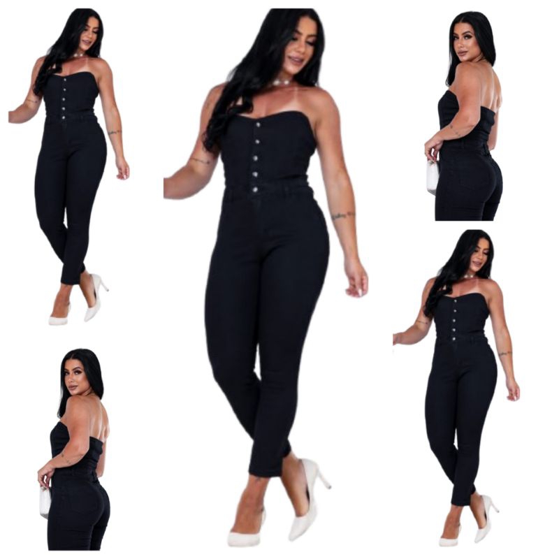 Macacão Tomara-que-caia Skkiny Jeans Feminino Laycra Inovador