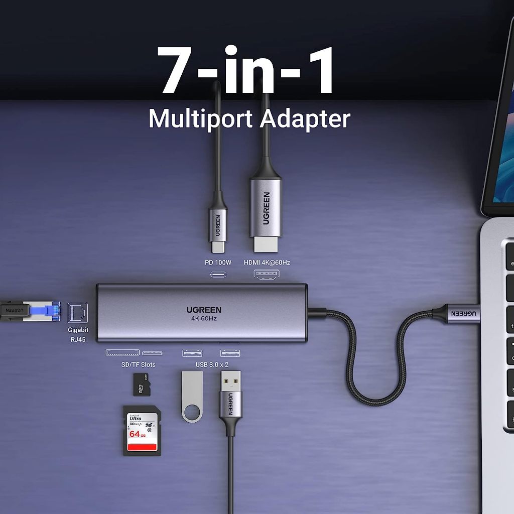 Adaptador Hub Macbook Pro Air M1 Thunderbolt 4k 60hz Usb C Gigabit Ethernet RJ45