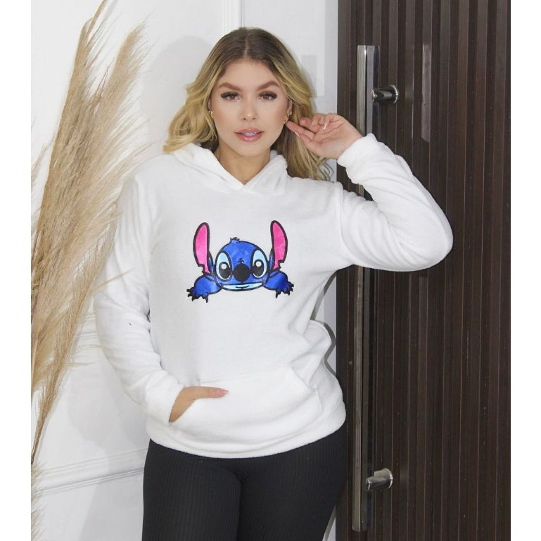 BLUSA DE FRIO PELUCIA LILO STITCH COM CAPUZ E BOLSO BEM FOFINHO