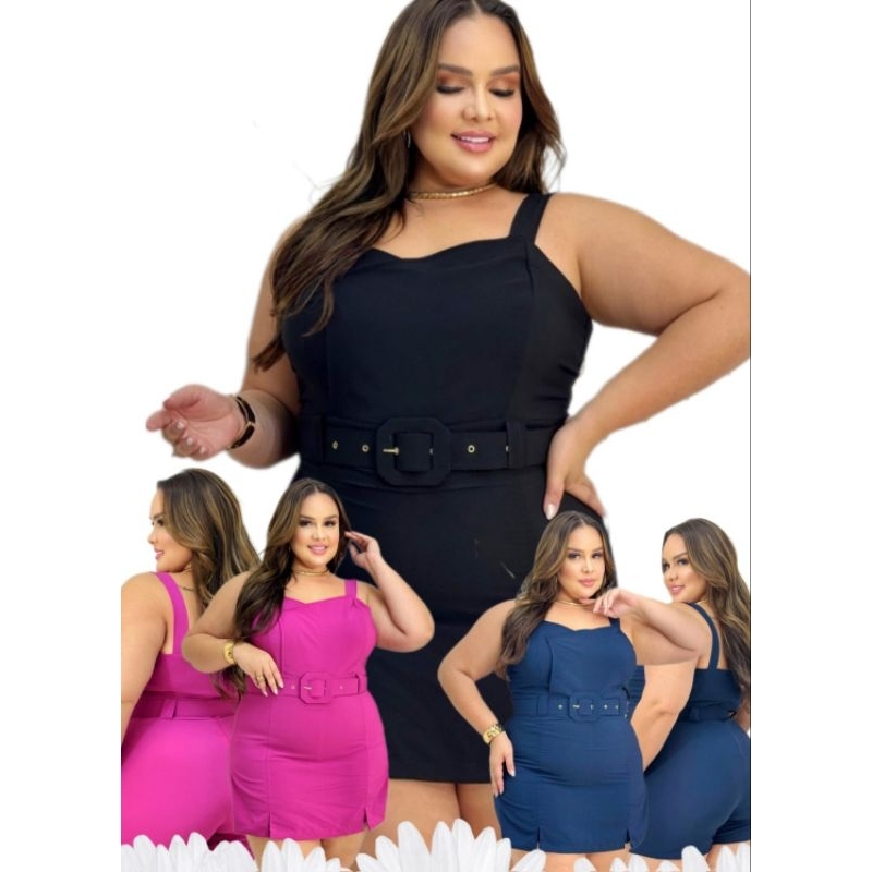 Macacão Jardineira Jeans Feminina Short Saia Plus Size Cintura Alta Alça Ajustável Look Fashion 46 ao 50