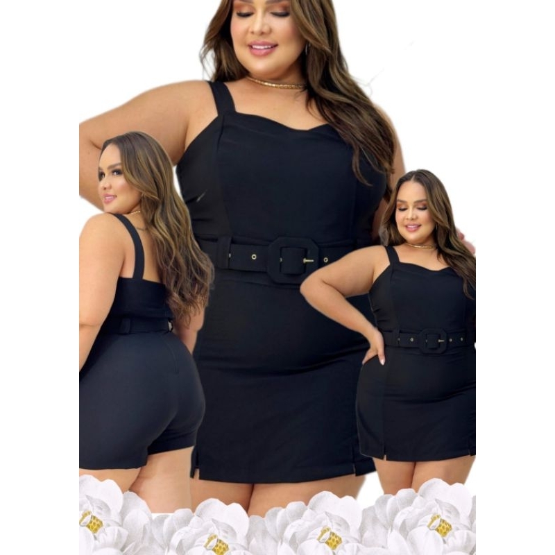 Macacão Plus Size Feminino Macaquinho Short Saia Plus Size 48 a 52