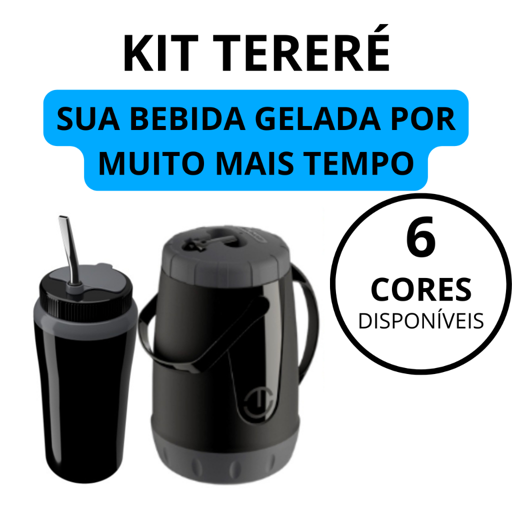 Kit Tereré completo Copo Térmico 650mL + Garrafa Térmica jarra Pavia 2,5 litros c/ bomba de inox