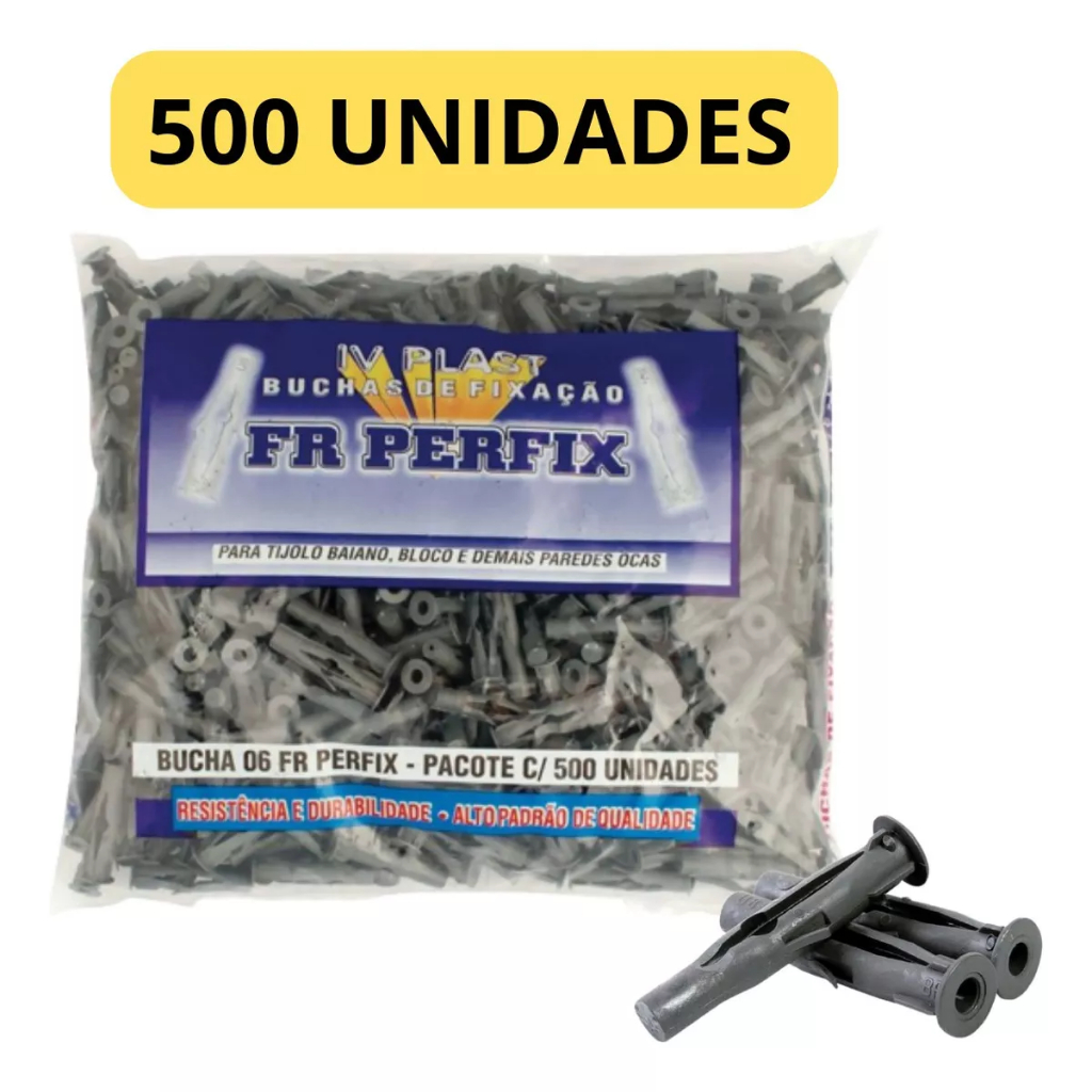 Iv Plast Bucha 6mm P/tijolo Furado Parede Oca Tijolo Baiano 500 Peças